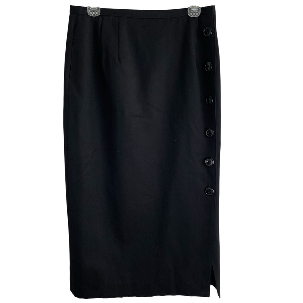 Harvé Benard Black Pencil Skirt with Side Buttons minimalist quiet luxury chic